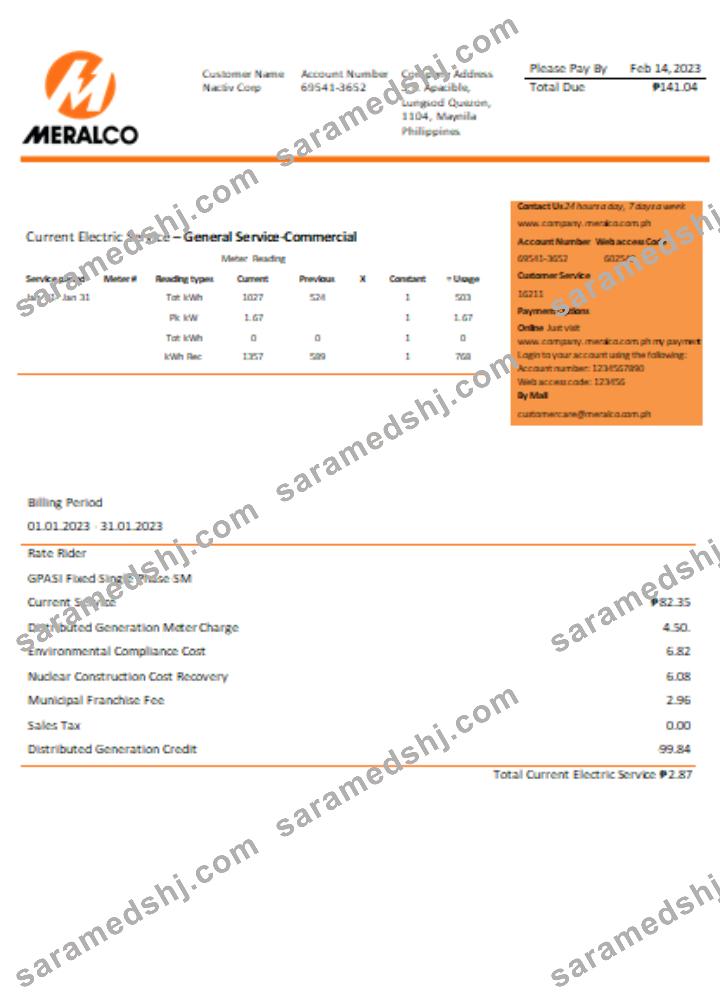Manila Electric Company (Meralco) electricity utility business bill SCR